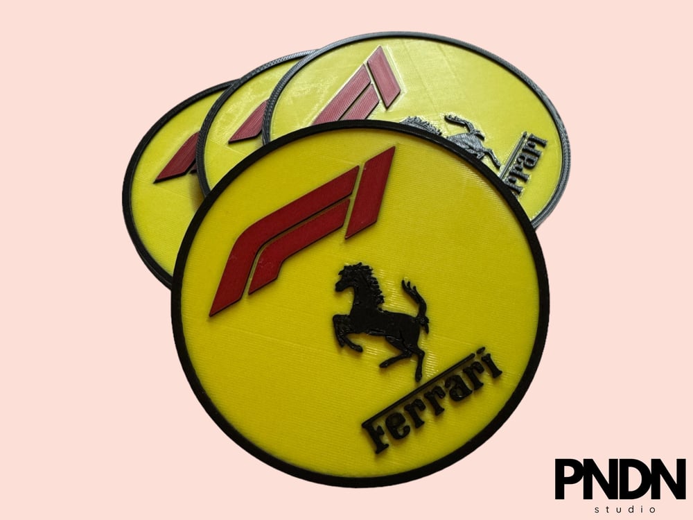 Image of Formula 1 F1 Ferrari Racing Team | Coaster Set | Set of 4 Eco-Friendly 3D Printed Coasters Ferra...