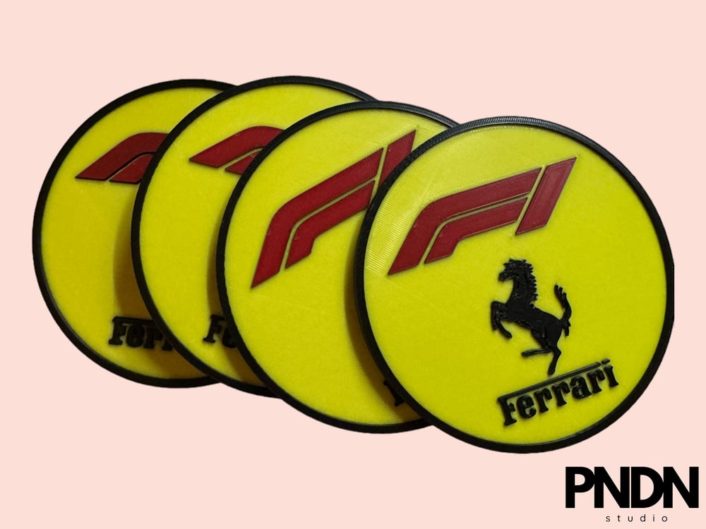 Image of Formula 1 F1 Ferrari Racing Team | Coaster Set | Set of 4 Eco-Friendly 3D Printed Coasters Ferra...