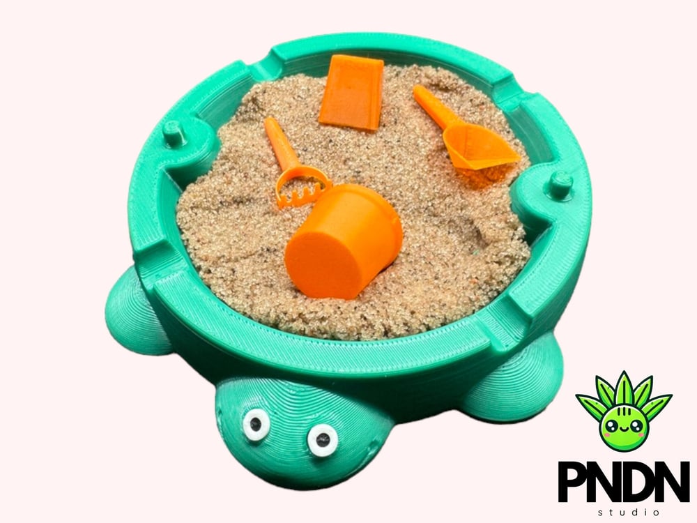 Image of Mini Turtle Sandbox with moldable (no mess) Sand and Lid and mini tools Desk Toy, Stress Relief, ...