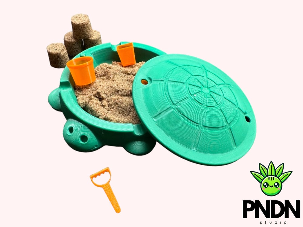 Image of Mini Turtle Sandbox with moldable (no mess) Sand and Lid and mini tools Desk Toy, Stress Relief, ...