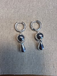 Image 1 of Water Drop Round Ball Earrings Silver color