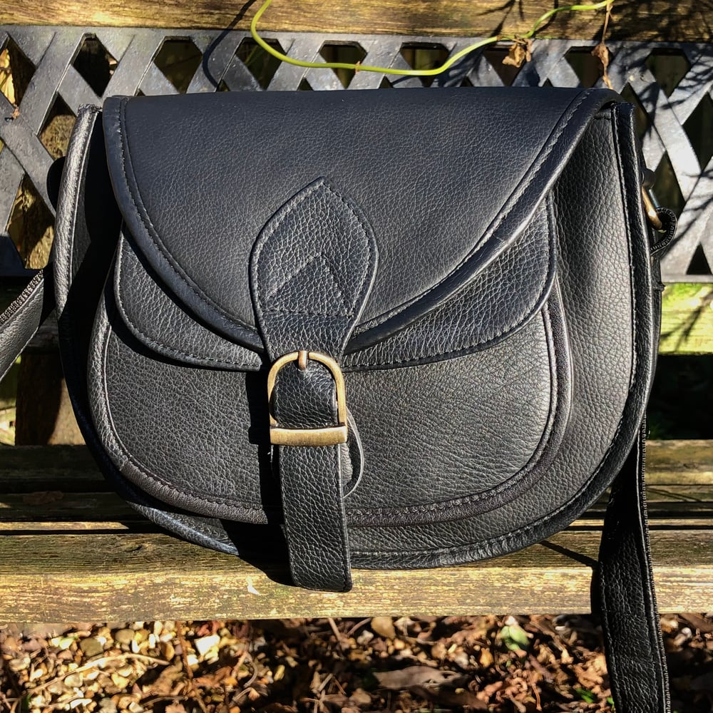 Image of Handmade Buffalo Leather Saddle Bag - Black