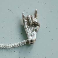 Image 2 of Devil Horn Hand Necklace in Solid 925 Sterling Silver