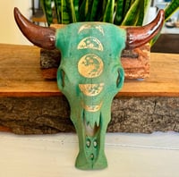 10" Steer Skull with 22kt Gold Moon Phases - for Cat