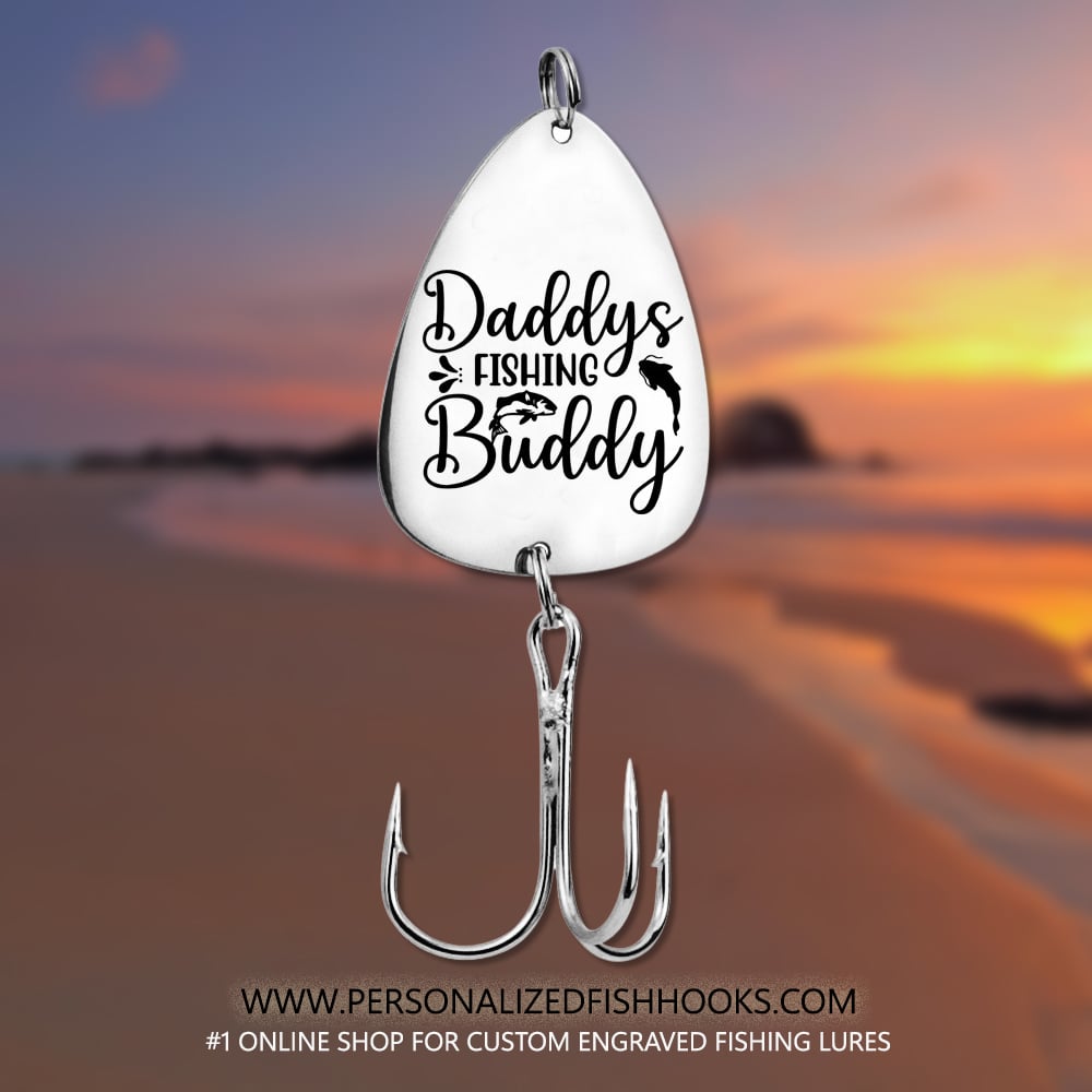 Image of Engraved Stainless Steel Fish Hook - "Daddy's Fishing Buddy" Keepsake Gift for Dads, Grandpas.