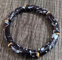 Black and gray tube bead stacking stretch bracelet 