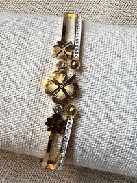 Image 2 of Stainless Steel Flower and Stones Bracelet Gold