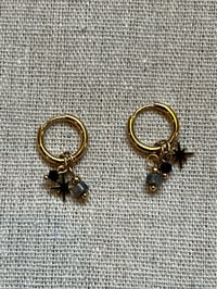 Image 2 of Stainless Steel Earrings Black stone Charms Gold