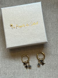 Image 3 of Stainless Steel Earrings Black stone Charms Gold