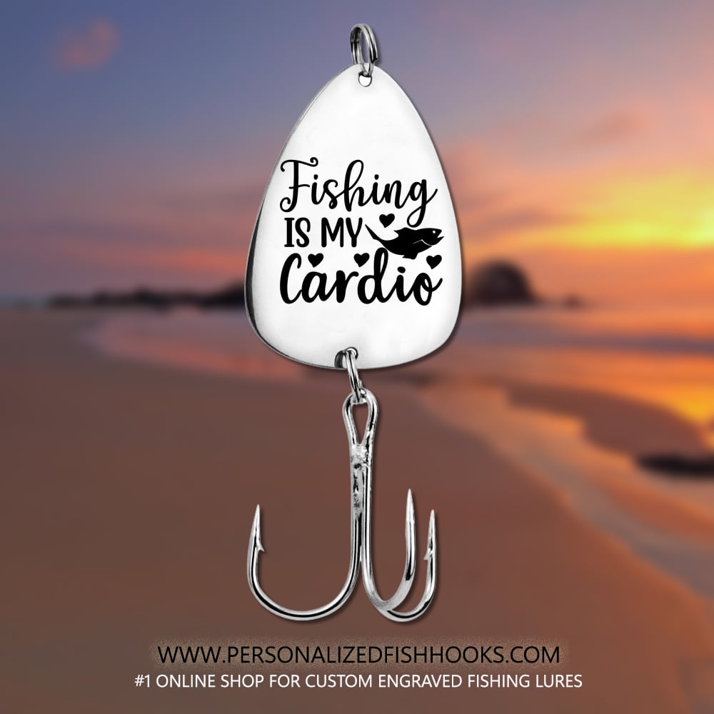 Image of Engraved Stainless Steel Fish Hook - "Fishing is My Cardio" Keepsake Gift for Anglers