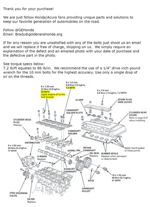 Image of For Honda B16A B18C VTEC Cylinder Head Cam Cap Cover Bolts, Partial Set 20 bolts