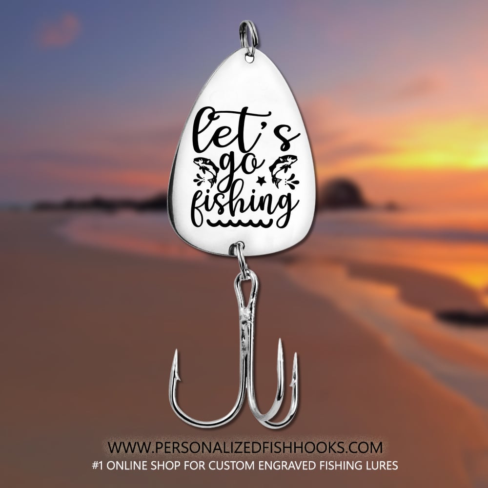 Image of Stainless Steel Fish Hook Engraved with 'Let’s Go Fishing' – Perfect Gift for Anglers