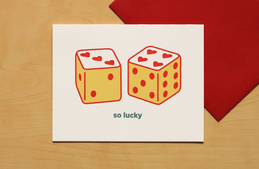 Image of "SO LUCKY" DICE WITH HEARTS Card