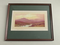 Image 1 of Sunset on the Moors by J E Hennah (b 1896) Vintage Art Print in Frame Sized 12 3/4 x 10 3/4 ins 