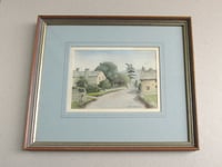 Image 1 of Vintage Small Watercolour Painting, Redmire North Yorkshire Village by Janet Calvert, Framed 