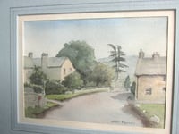 Image 2 of Vintage Small Watercolour Painting, Redmire North Yorkshire Village by Janet Calvert, Framed 