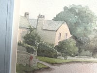 Image 3 of Vintage Small Watercolour Painting, Redmire North Yorkshire Village by Janet Calvert, Framed 