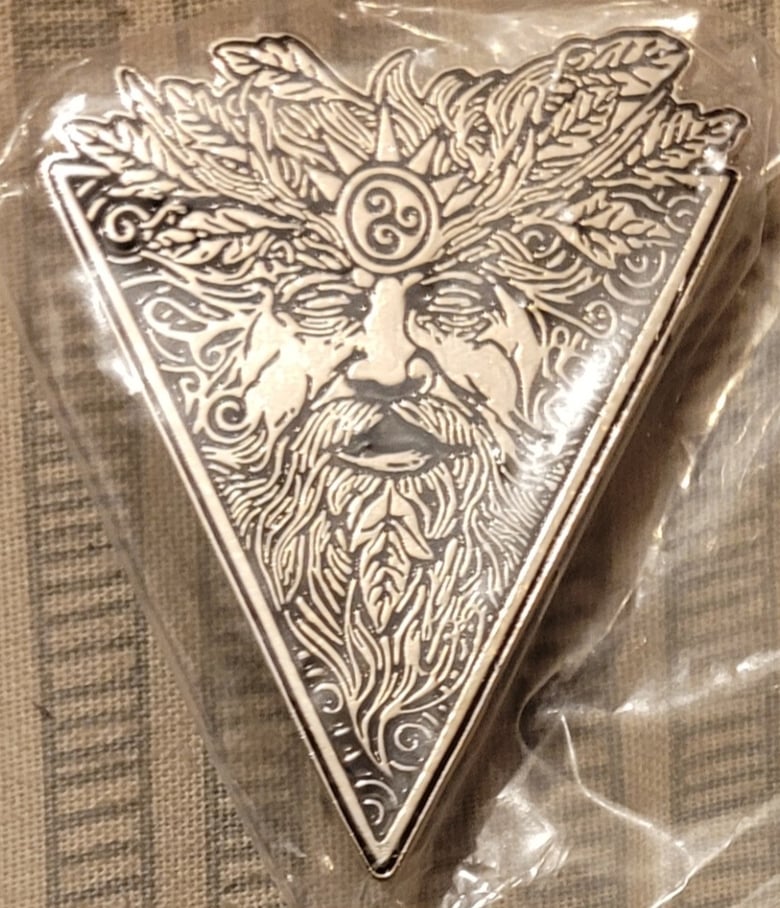 Image of Green Man limited edition shaped enamel pin
