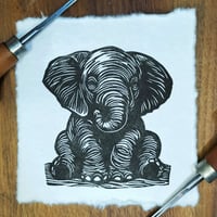 Baby Elephant Mini Linoprint