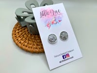 Image 1 of 12mm Bright Silver Geode Earrings