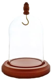 Image 3 of Pocket Watch Glass Display Dome Cloche Hook & Wood Knob Walnut Stained Base 3"x4" PWS32WDH