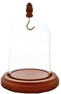 Image 4 of Pocket Watch Glass Display Dome Cloche Hook & Wood Knob Walnut Stained Base 3"x4" PWS32WDH