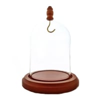 Image 2 of Pocket Watch Glass Display Dome Cloche Hook & Wood Knob Walnut Stained Base 3"x4" PWS32WDH