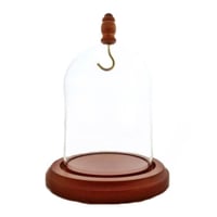 Image 1 of Pocket Watch Glass Display Dome Cloche Hook & Wood Knob Walnut Stained Base 3"x4" PWS32WDH