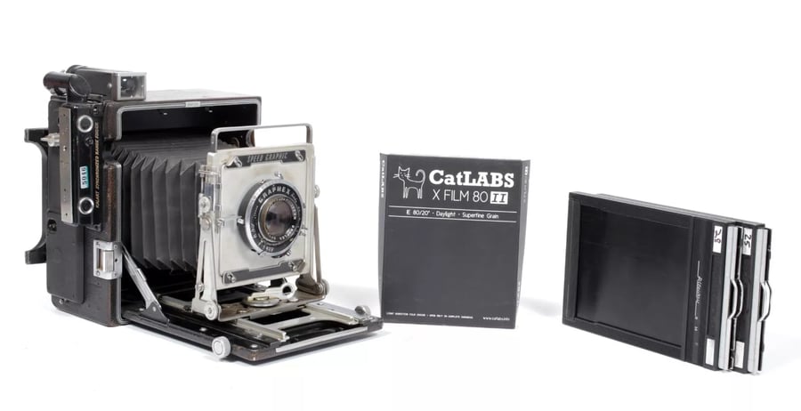 Image of Graflex Speed Graphic 4X5 Camera w/ Optar 135mm lens + film + holders #5046