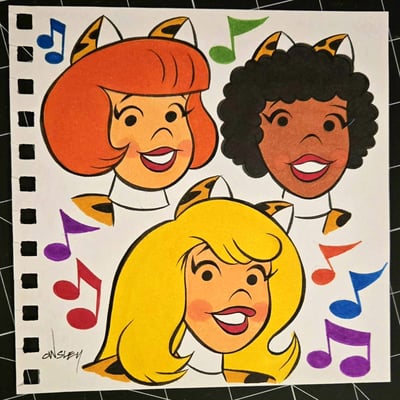 Image of HANNA-BARBERA's JOSIE and The PUSSYCATS! 6x6 SKETCHBOOK ORIGINAL ARTWORK!