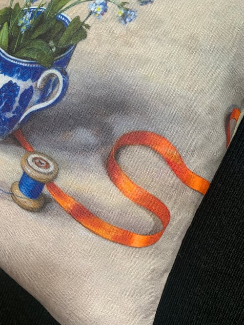 Image of Linen Orange Ribbon Cushion