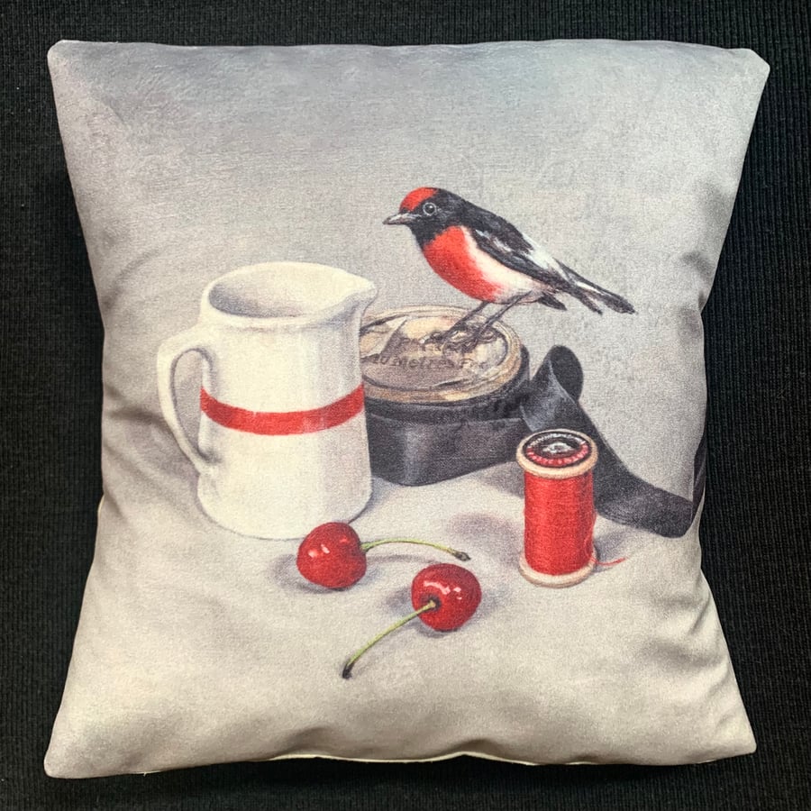 Image of Velvet Red-Capped Robin Cushion