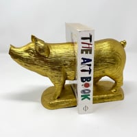 Vintage - A Pair Of Gold Resin Pig Bookends