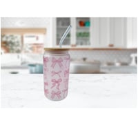 Coquette Bows Frosted 16oz Glass Cup with Bamboo Lid and Reusable Glass Straw