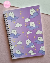 Image 1 of Celestial Kawaii Cat and Clouds A5 Notebook