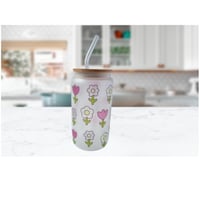 Kawaii Flowers Frosted 16oz Glass with Bamboo Lid and Glass Straw