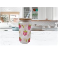 Kawaii Strawberry and Flowers 16oz Frosted Glass Cup