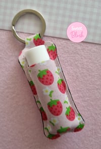 Image 3 of Kawaii Strawberries and Flowers Lipbalm/Lipstick Holder Keychain