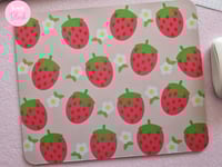 Image 2 of Kawaii Strawberries and Flowers Mousepad
