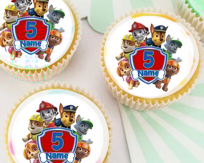 PERSONALISED Pre-cut Birthday PAW PATROL Toppers / Cupcake Cookie Cake Edible Toppers 