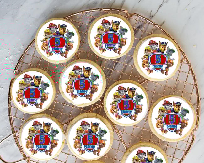 PERSONALISED Pre-cut Birthday PAW PATROL Toppers / Cupcake Cookie Cake Edible Toppers 