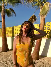 Image 1 of Hand Embellished Seersucker Swimsuit - Yellow