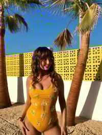 Image 2 of Hand Embellished Seersucker Swimsuit - Yellow
