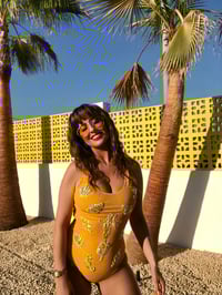 Image 3 of Hand Embellished Seersucker Swimsuit - Yellow