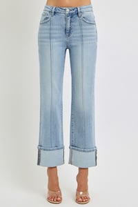 Image 1 of HIGH RISE ANKLE STRAIGHT WIDE CUFFED JEANS - RISEN