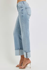 Image 3 of HIGH RISE ANKLE STRAIGHT WIDE CUFFED JEANS - RISEN