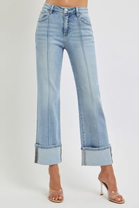 Image 4 of HIGH RISE ANKLE STRAIGHT WIDE CUFFED JEANS - RISEN