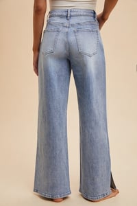 Image 5 of WAIST STRAP DETAIL STRETCH SIDE SLIT WIDE LEG JEAN - APRIL