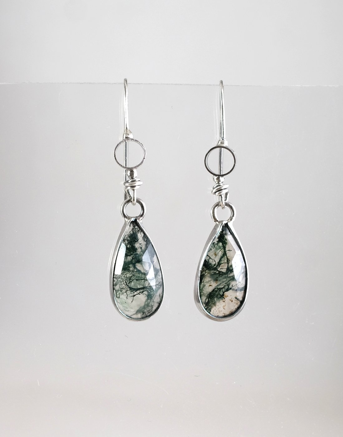 Image of Rose Cut Moss Agate and Sterling Silver Earrings