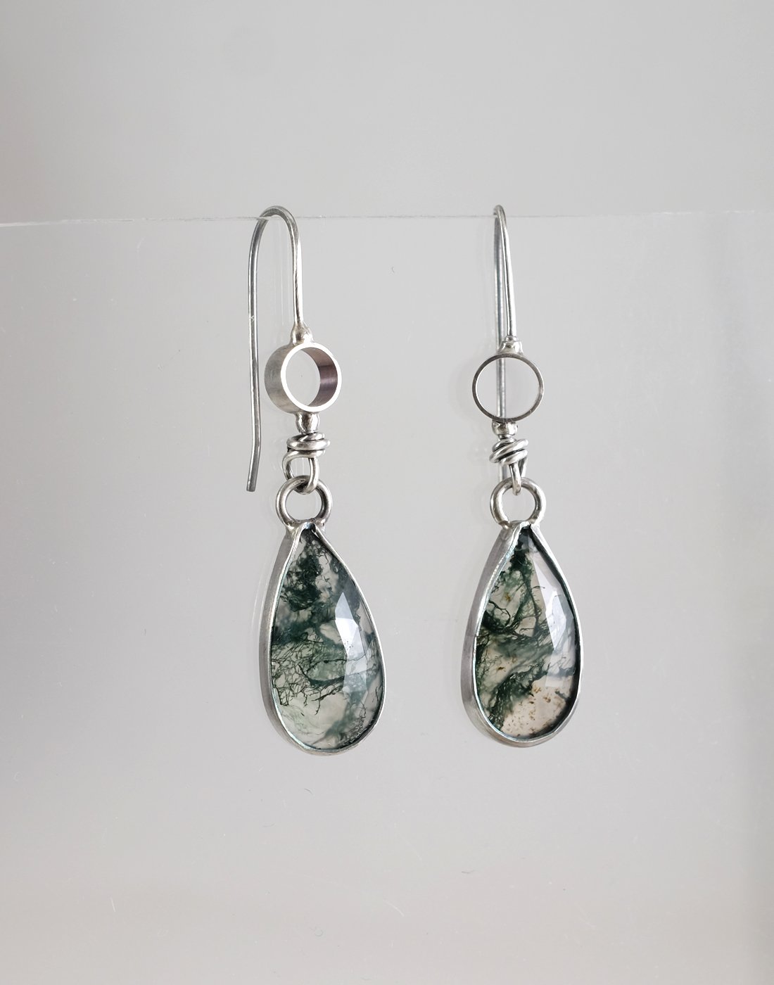Image of Rose Cut Moss Agate and Sterling Silver Earrings